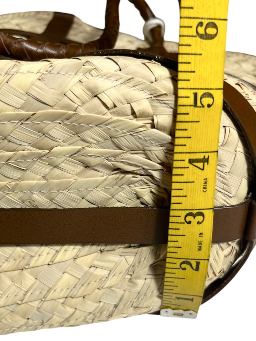 J.Jill Woven Straw Basket Tote Bag Brown Leather Trim Large Tassel Accents - Picture 8 of 8